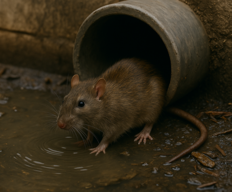 Rattenoverlast riool Rat in een rioolbuis