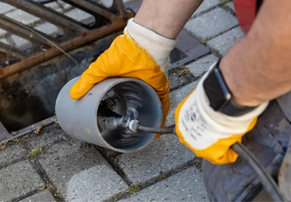 rioolinspectie Riooltechnicus inspecteert of reinigt een afvoerbuis met gespecialiseerd gereedschap